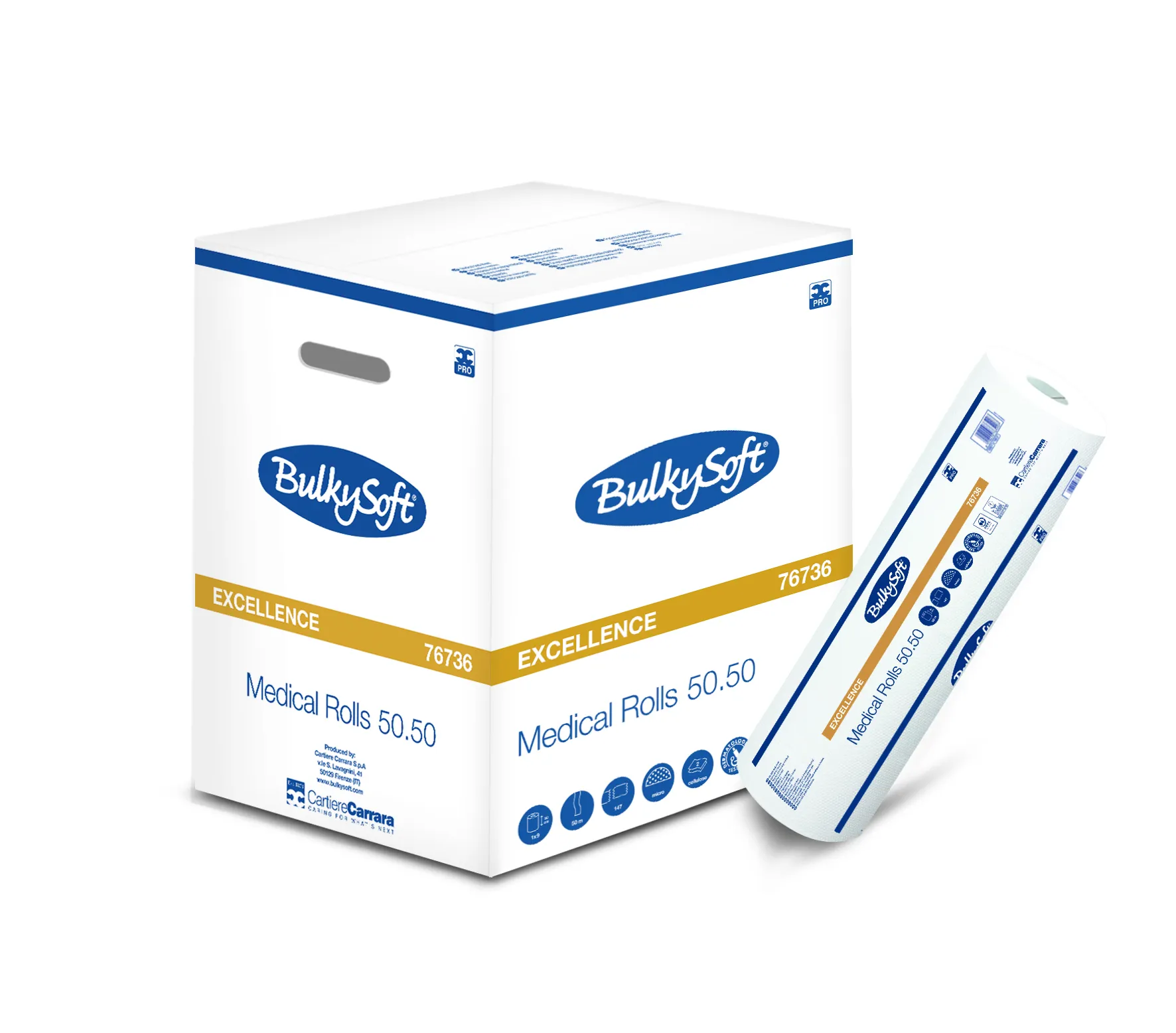 76736 BulkySoft® lékařská role, celulóza, bílá, 2-vrst., 50 x 34 cm, 147 útr., 50 m (9 rol/krt)_IGEFA-ROIN
