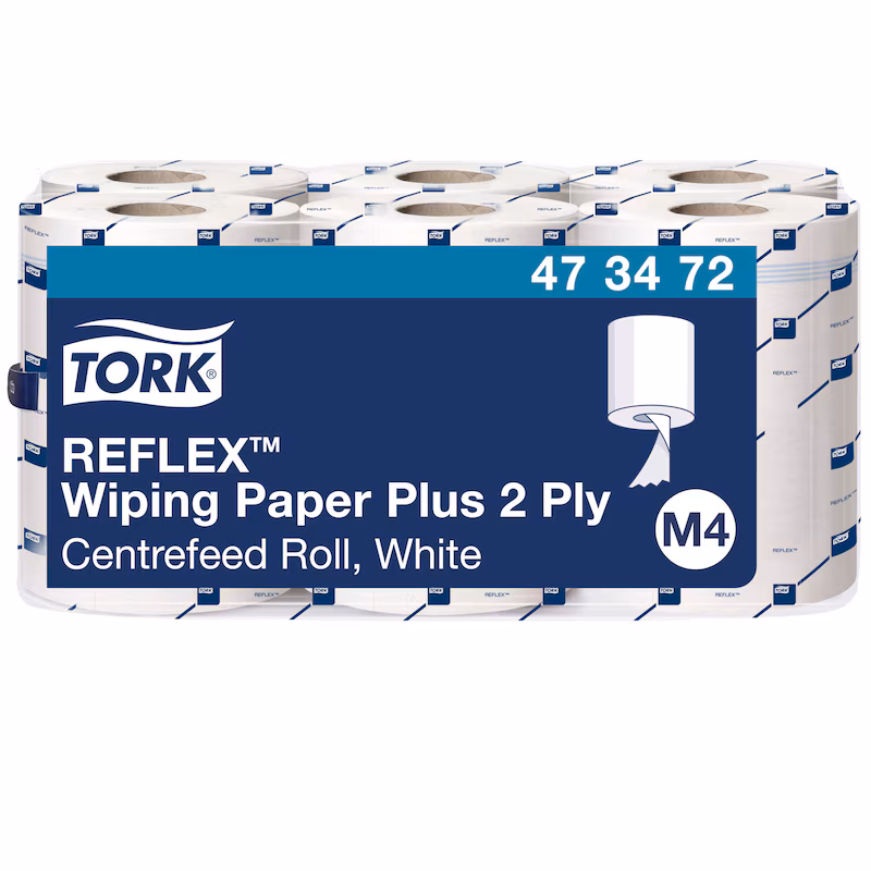 473472 Tork Reflex™ papírové utěrky, role, M4, recykl, bílé, 2-vrst., 457 útr., 150 m (6 rol/krt)_IGEFA-ROIN
