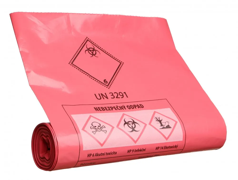 Pytel na odpad 700 x 1100, 80 mi (LDPE) červený s potiskem, 120 l (15 ks/rol)_IGEFA-ROIN