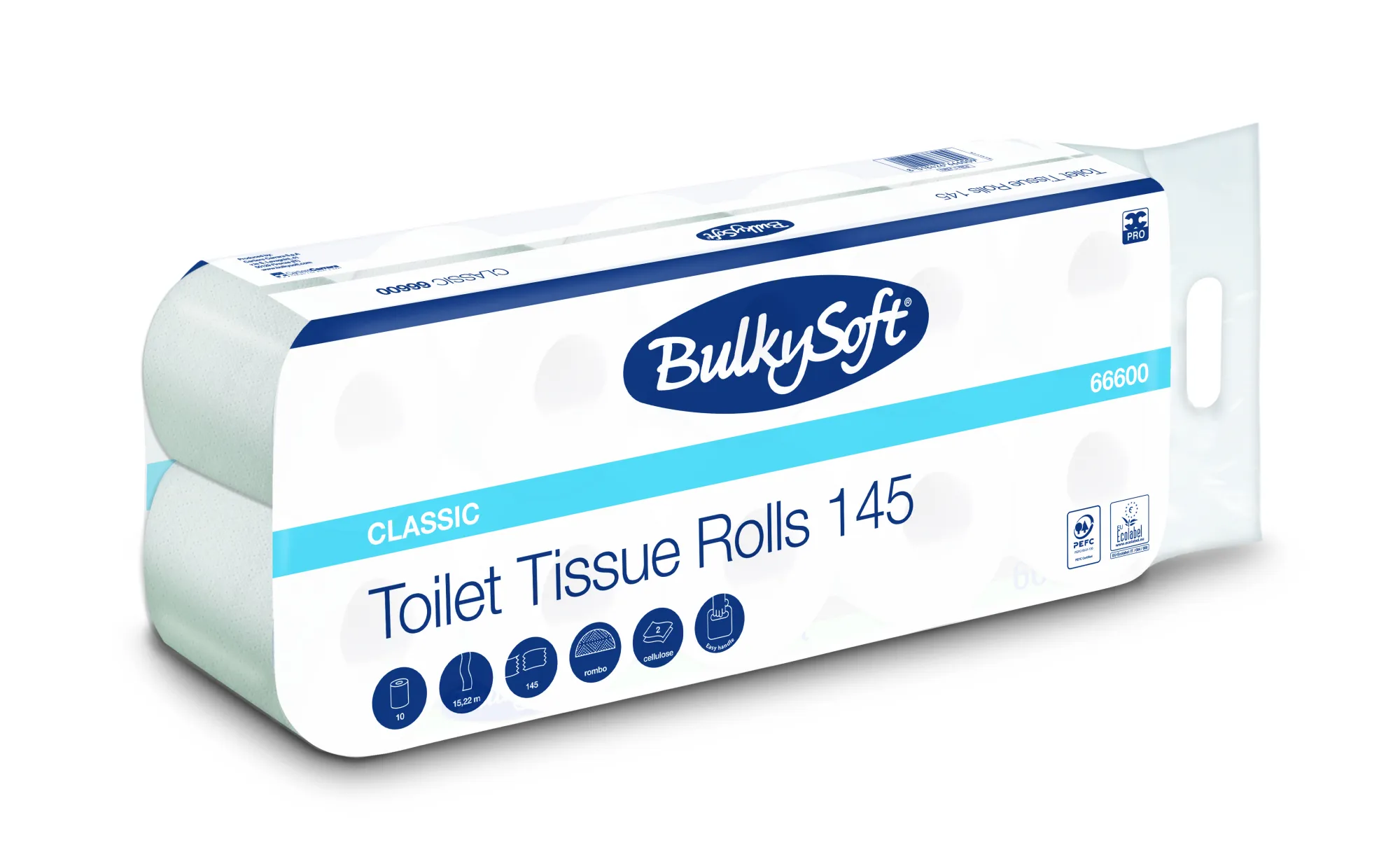 66600 BulkySoft® CLASSIC toaletní papír, konvenční role, celulóza, bílý, 2-vrst., 145 útr., 15,2 m (10 rol/bal)_IGEFA-ROIN