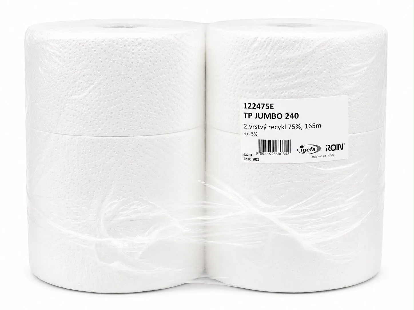 Toaletní papír Jumbo 240, recykl, bílý, 2-vrst., 160 m (6 rol/krt)_IGEFA-ROIN