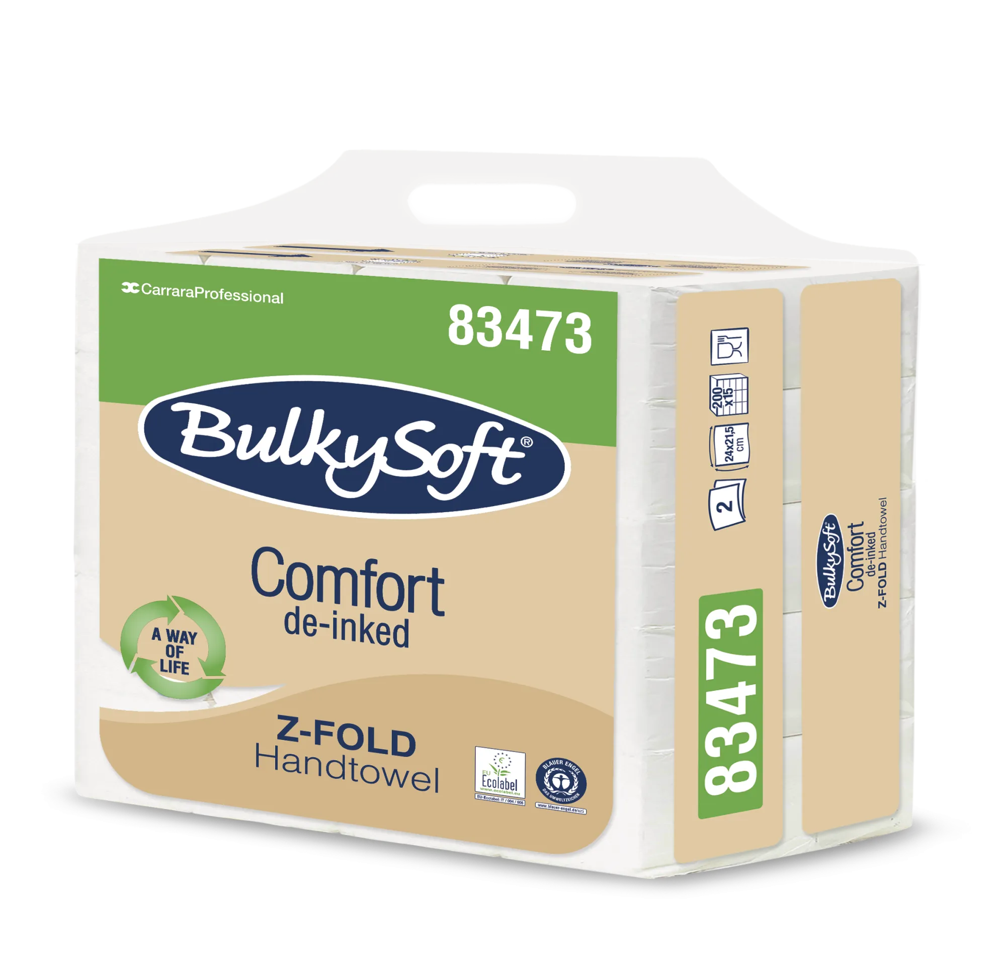 83473 BulkySoft® COMFORT papírové ručníky, skládané, Z-sklad, recykl, bílé, 2-vrst., 21,5 x 24 cm (3000 ks/krt)_IGEFA-ROIN