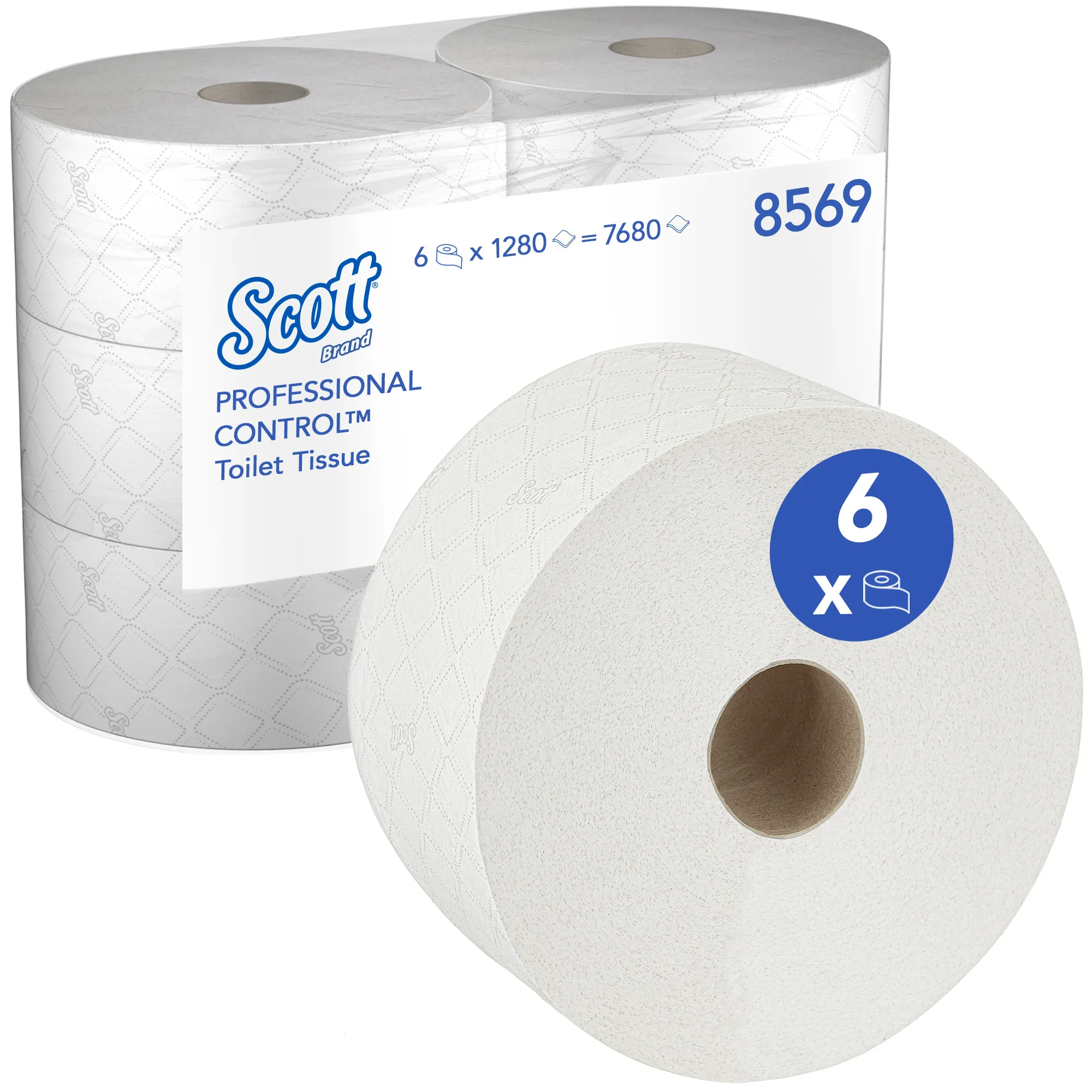 8569 Scott® Control toaletní papír, role, centrální odvin, recykl, bílý, 2-vrst., 1280 útr., 314 m (6 rol/krt)_IGEFA-ROIN
