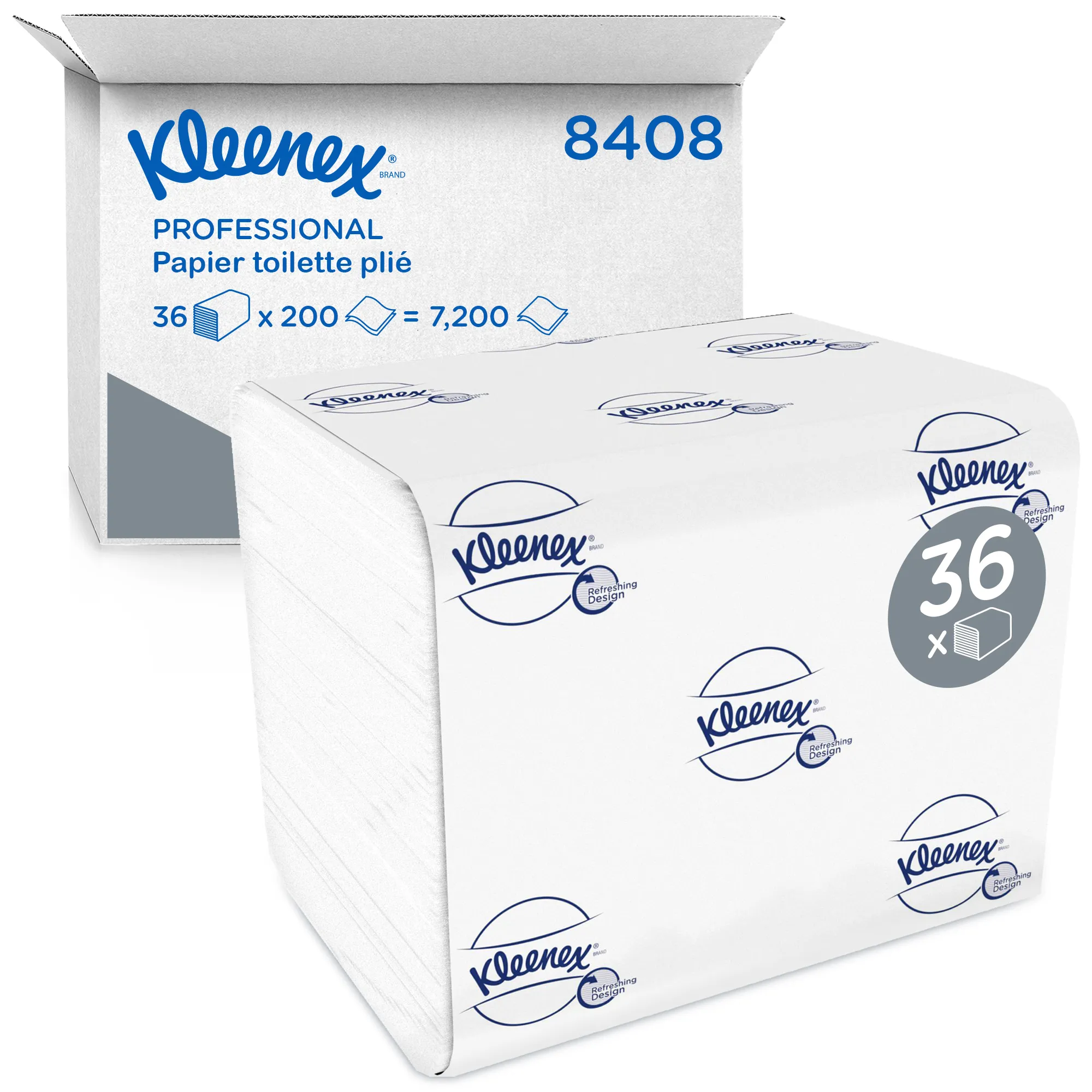 8408 Kleenex® toaletní papír, skládaný, recykl, bílý, 2-vrst. (7200 ks/krt)_IGEFA-ROIN