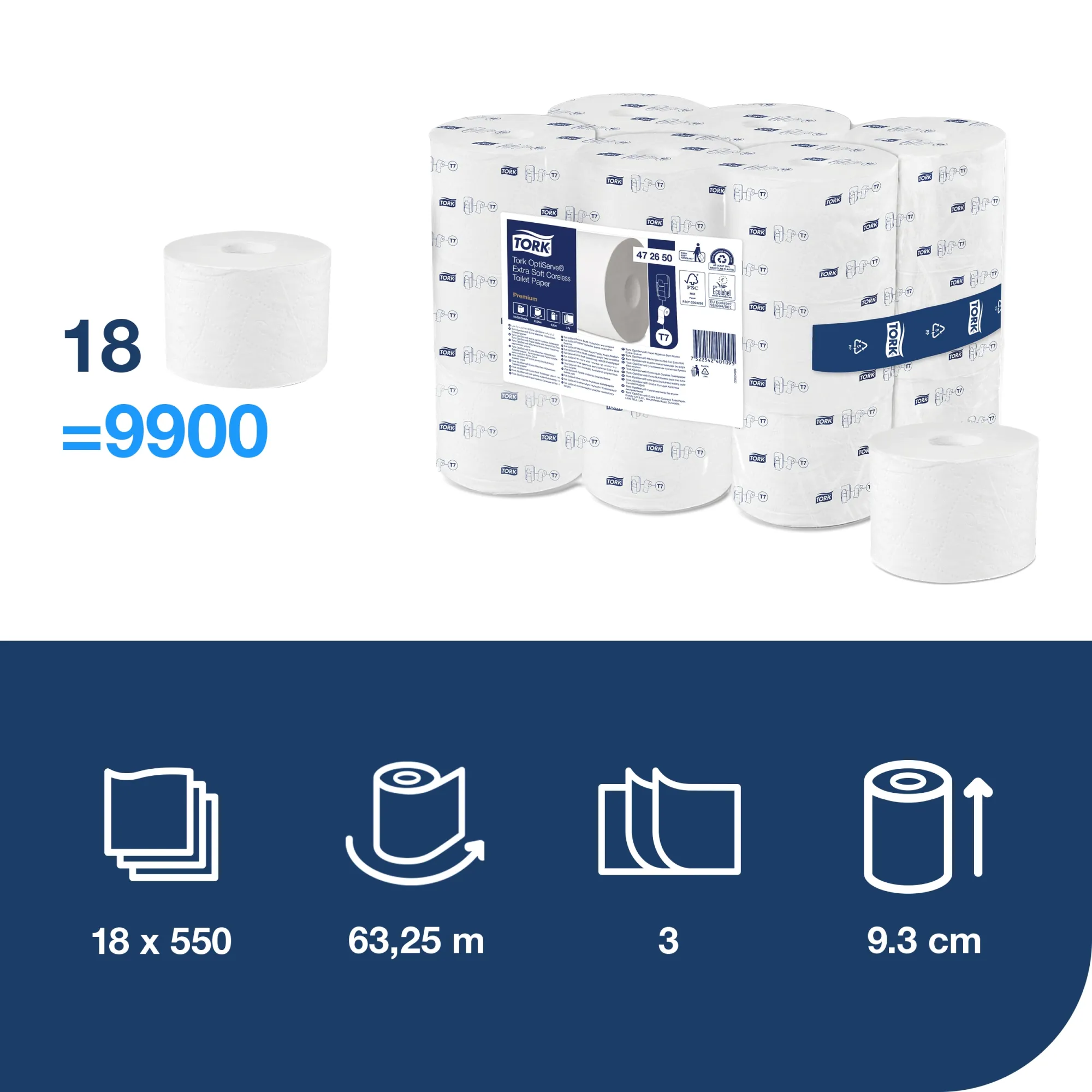 Igefa Roin Tork OptiServe® extra jemný bezdutinkový toaletní papír T7 1